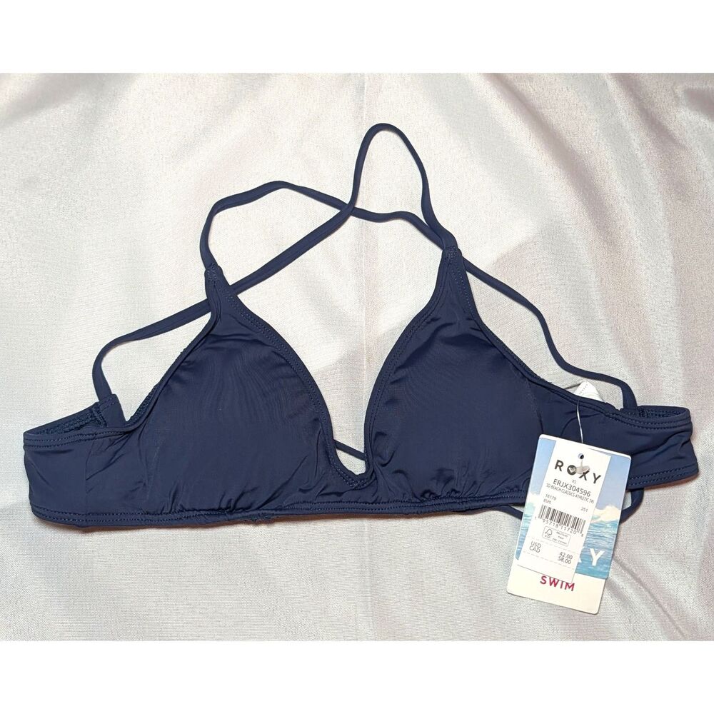 Roxy Solid Beach Classics Athletic Triangle Bikini Top Size XS Criss Cross Back